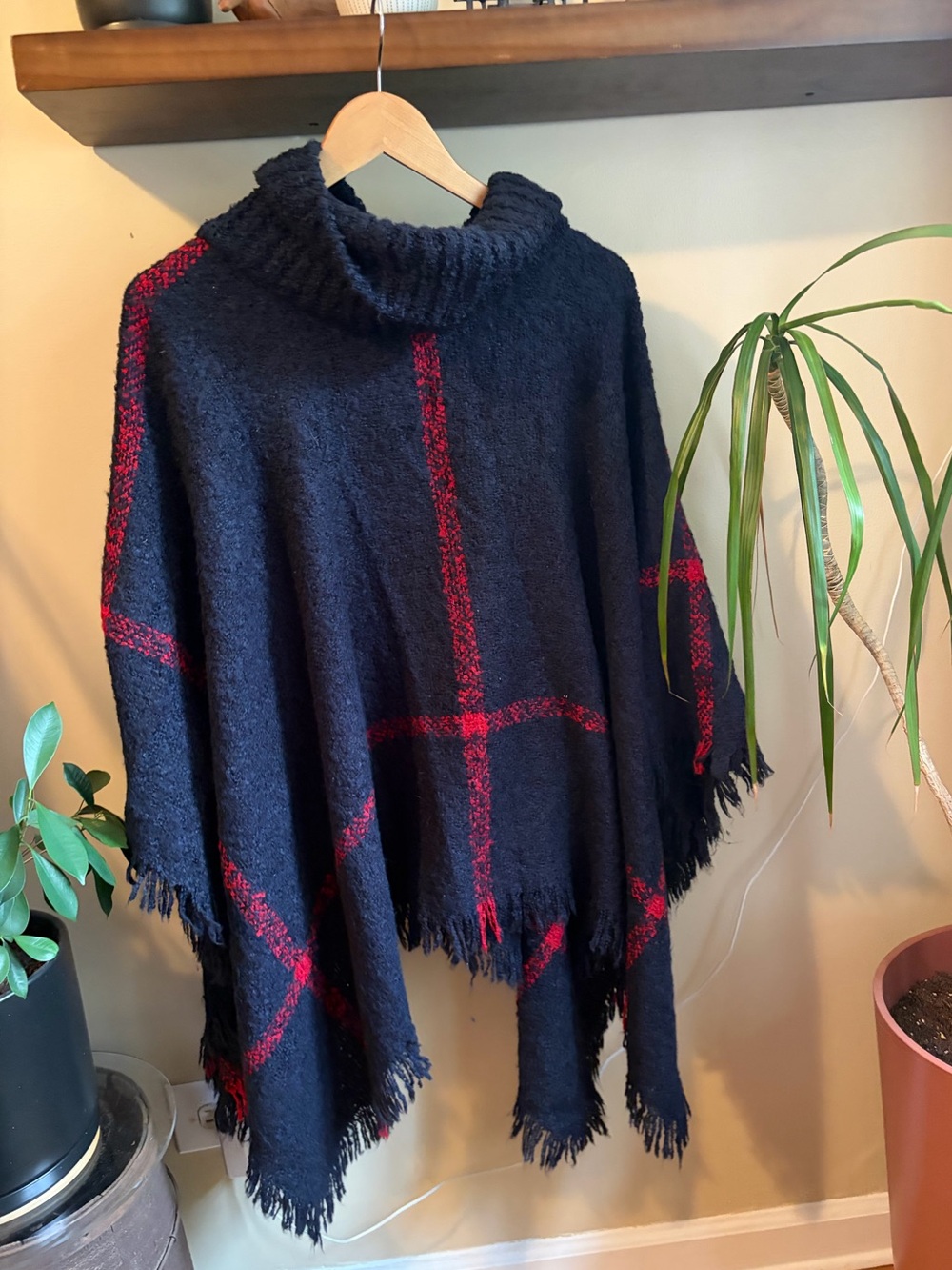 Cowlneck Navy Fringe Poncho